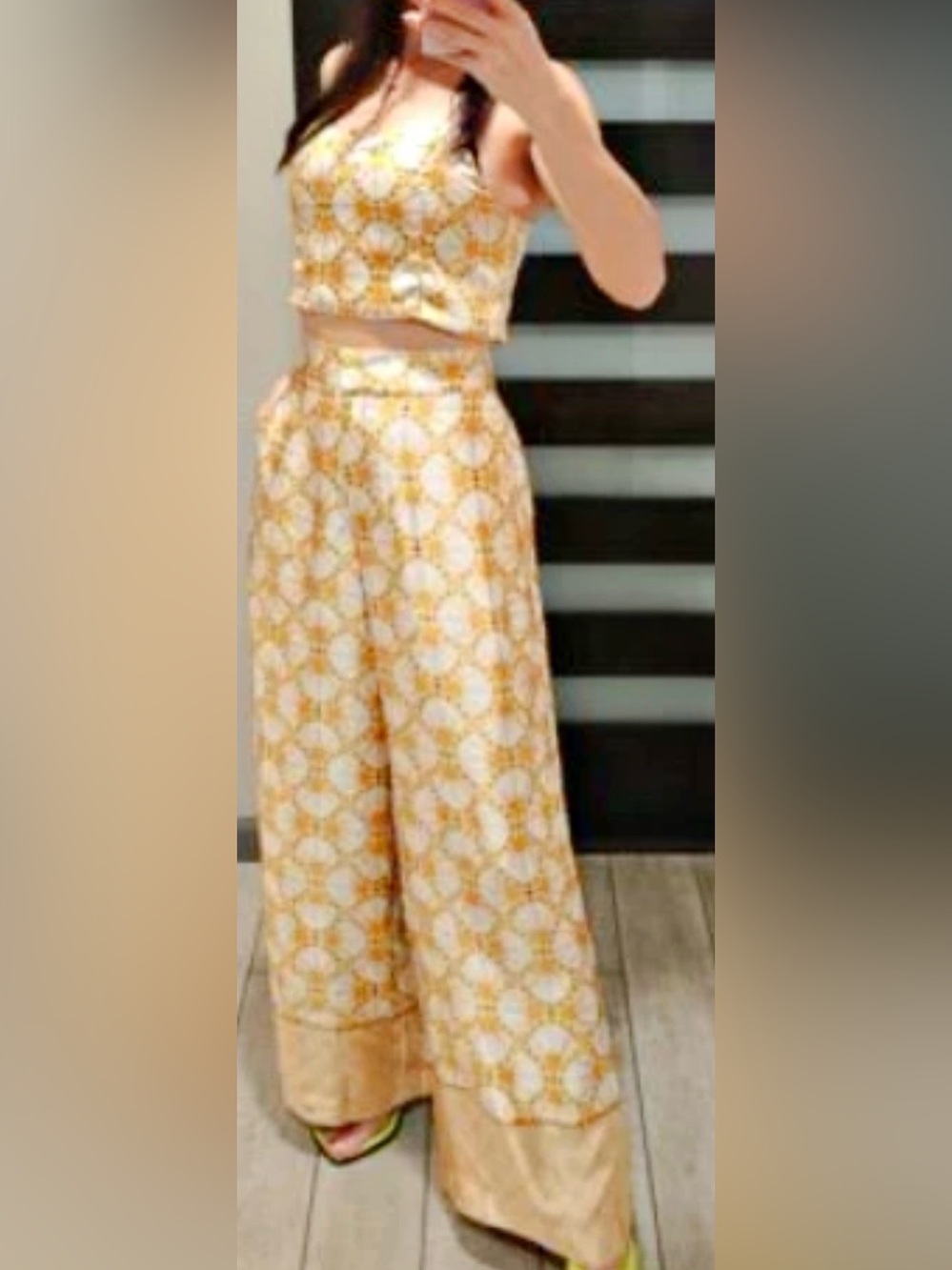 NWT House of Harlow Art Deco Print Cropped Top & Wide Leg Palazzo Pants Satin - Picture 4 of 13